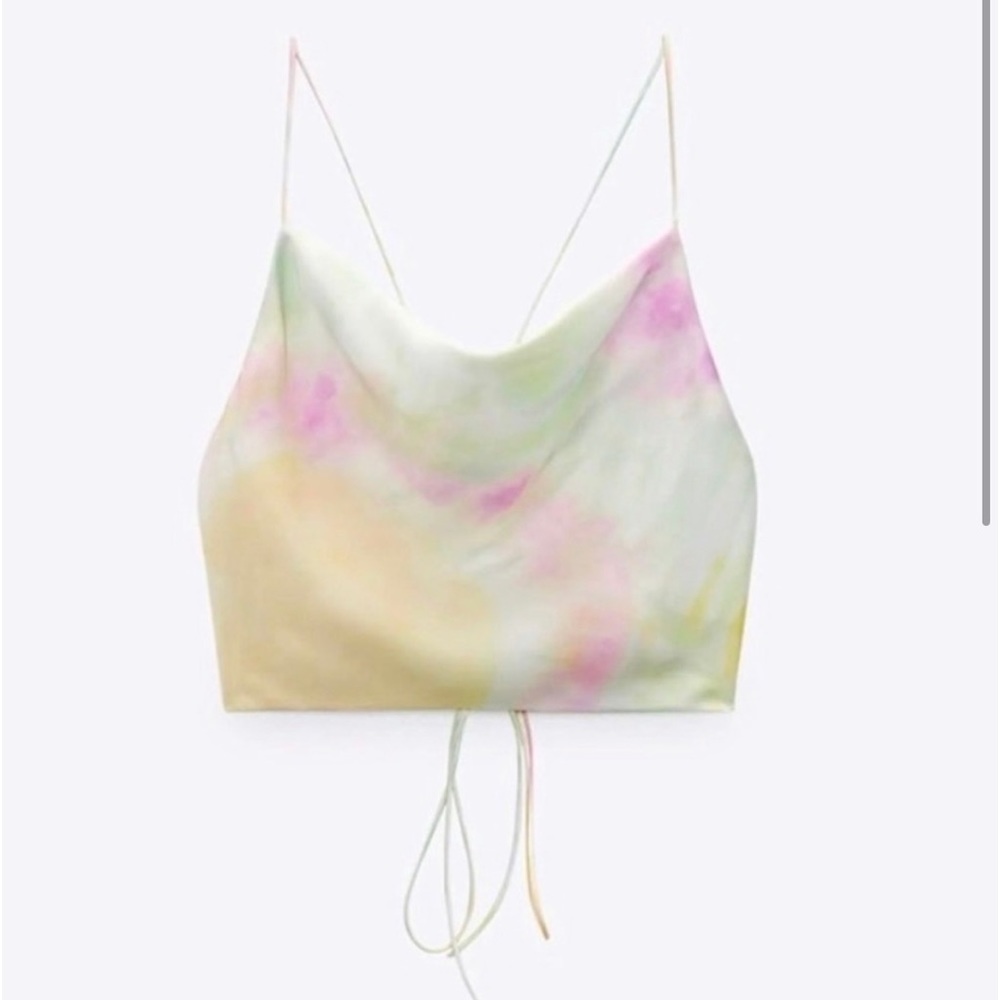 NWOT Zara Satin Effect Crop Top in tie-dye